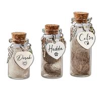 PANPANZZ Personalized Pet Fur Memorial Jar - Custom Pet Hair Keepsake Bottle With Name Tag, Heart-Shaped Glass Urn For Dog Cat Hair, Teeth, Whiskers - Sympathy Pets Loss Gift