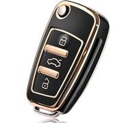 PANPHEN 100 pcs Car Key Cover Compatible with Audi A1 A3 A4 A6 Q3 Q5 Q7 S3 R8 TT 3 Button Car Key Remote TPU Protective Case (Gold Edge-Black)