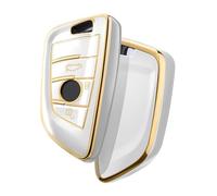 PANPHEN Car Key Case Suitable for BMW, 3 Buttons Key Cover for BMW X1 X2 X3 X4 X5 X6 1 Series 2 Series 5 Series 7 Series Accessories,Golden Edge White