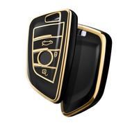 PANPHEN Car Key Case Suitable for BMW, 3 Buttons Key Cover for BMW X1 X2 X3 X4 X5 X6 1 Series 2 Series 5 Series 7 Series Accessories,Golden Edge Black