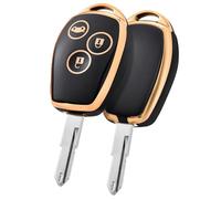 PANPHEN Car Key Case Suitable For Renault，3 Buttons Key Cover For Renault Clio Master Traffic Modus Logan Twingo Kangoo Vivaro,Golden Edge Black