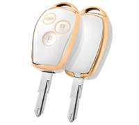 PANPHEN Car Key Case Suitable For Renault, 3 Buttons Key Cover For Renault Clio Master Traffic Modus Logan Twingo Kangoo Vivaro,Golden Edge White