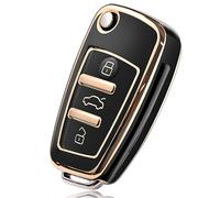PANPHEN Car Key Cover Compatible with Audi A1 A3 A4 A6 Q3 Q5 Q7 S3 R8 TT 3 Button Car Key Remote TPU Protective Case (Gold Edge-Black)