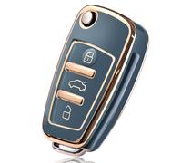 PANPHEN Car Key Cover Compatible with Audi A1 A3 A4 A6 Q3 Q5 Q7 S3 R8 TT 3 Button Car Key Remote TPU Protective Case (Gold Edge-Blue)