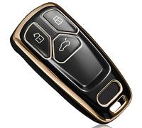 PANPHEN Car Key Cover Compatible with Audi A4L A6L A8 Q5 Q7 TTS TT - 3 Button Car Key Case - TPU Protective Fob (Gold Edge-Black)