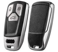 PANPHEN Car Key Cover Compatible with Audi A4L A6L A8 Q5 Q7 TTS TT 3 Button Car Key Case - TPU Protective Car Key Fob (Leather-Silver)