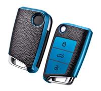 PANPHEN Car Key Cover for VW Key Box/Key Case Cover for VW, Polo, Skoda, Seat, 3 Buttons (Blue Leather)