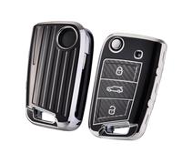 PANPHEN Car Key Cover for VW Key Box/Key Case Cover for VW, Polo, Skoda, Seat, 3 Buttons (C-black)