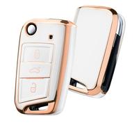 PANPHEN Car Key Cover for VW Key Box/Key Case Cover for VW, Polo, Skoda, Seat, 3 Buttons (Golden Edge White)