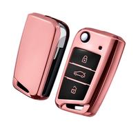 PANPHEN Car Key Cover for VW Key Box/Key Case Cover for VW, Polo, Skoda, Seat, 3 Buttons (Rose Gold)