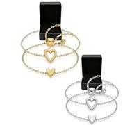 Panruia Adjustable Love Friendship Two Bracelet Pack, 14K Gold Plated Matching Heart Bracelet Set For Women, Hypoallergenic Dainty Stainless Steel BFF Friendship Mother Daughter Jewelry Gift