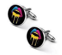 Pansexual Flag Lgbt Gay Dripping Lips Men's Alloy Cufflinks Classic Cuff Link Fashion Shirt Accessories for Business Party Wedding 2.0cm