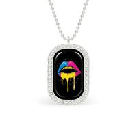 Pansexual Flag Lgbt Gay Dripping Lips Rectangle Pendant Necklace Alloy White Shiny Diamond Square Gold Silver Jewelry for Women Men