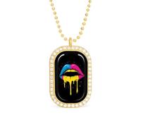 Pansexual Flag Lgbt Gay Dripping Lips Rectangle Pendant Necklace Alloy White Shiny Diamond Square Gold Silver Jewelry for Women Men