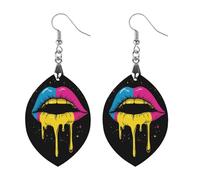 Pansexual Flag Lgbt Gay Dripping Lips Wooden Earrings Artistic Wood Pendants Vintage Earring Hooks Jewelry for Women Circular