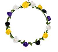Pansexual Pride Flower Crown Headband - Pink, Yellow & Blue Rose Garland Hair Wreath for LGBTQ+ Pride Parade, Festivals, Raves & Parties - Adjustable Pansexual Flag Floral Headband for Women, Men & No