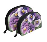 Pansies Flower Print Shell-Shaped 2-Piece Makeup Bag Set Travel Cosmetic Organiser Stylish Storage for Beauty & Gifts for Women Girls
