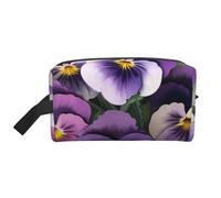 Pansies Flower Printed Cosmetic Case with Handle, Lightweight Compact Storage for Makeup, Toiletries & Gadgets, Make up Organiser for Travel, School, Work