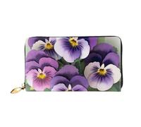 Pansies Flower Printed Leather Wallet for Men Women, Long Clutch Handbag with 12 Card Holder and 3 Money Clip