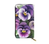 Pansies Flower Printed Leather Wallet with 12 Card Holder and 90 Money Clip, Long Clutch for Men Women