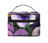 Pansies Flower Printed Travel Makeup Bag Spacious Portable Cosmetic Organiser with Handle, Large Capacity Toiletry Bag, Gift for Women Girls