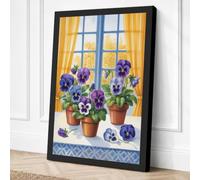 Pansies on the Sill Botanical Canvas Wall Art Print 24x16 Inch (61 x 41 cm)