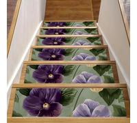 Pansies Vintage Stair Treads Non-Slip Stair Runners for Wooden Steps Indoor 15PCS 30"x8" Carpet Stair Treads Stair Mats Staircase Step Treads for Kids, Elders and Dogs, Stair Covers