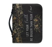 Panskyllis Bible Cover for Men Women Dustproof PU Leather Study Bible Protective Bag Handy Storage Bag with Handle Size M-2XL, Let Your Faith Be Bigger Than Your Fear, M