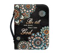 Panskyllis Bible Cover for Men Women Dustproof PU Leather Study Bible Protective Bag Handy Storage Bag with Handle Size M-2XL, Be Still and Know That I Am God, XL