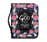 Panskyllis Bible Cover for Women and Men Study Bible Protective Bag Scripture Tote Book Protector with Big Capacity, Floral Blossom With God, M