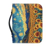 Panskyllis Bible Cover for Women and Men Study Bible Protective Bag Scripture Tote Book Protector with Big Capacity, Sunflower Sky, L