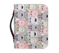 Panskyllis Bible Cover for Women and Men Study Bible Protective Bag Scripture Tote Book Protector with Big Capacity, Lovely Hippo, L