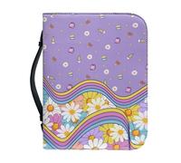 Panskyllis Bible Cover for Women and Men Study Bible Protective Bag Scripture Tote Book Protector with Big Capacity, Daisy Pencil, L