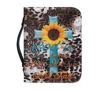 Panskyllis Cross Sunflower Bible Case for Women Leather Book Protector Case with Zipper and Handle Scratch Dirty ProofMulti-Pockets Organizer Church Tote Size M-2XL