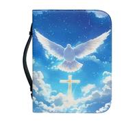 Panskyllis Dove Cross Bible Case Cover for Women Leather Book Protector Case with Zipper and Handle Scratch Dirty Proof Multi-Pockets Organizer Church Tote Size M-2XL