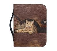 Panskyllis Leather Cat Bible Cover Scripture Bible Protector for Women and Men Bible Study Supplies Carrier Travel Portable Case
