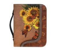 Panskyllis Sunflower Butterfly Bible Study Case for Women Leather Church Tote Bag for Prayer with Zipper and Handle Lightweight Journaling Storage Organizer Case Size M-2XL