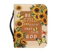 Panskyllis Sunflower Butterfly Verse Bible Case Protective for Women PU Leather Bible Bags with Zipper and Handle PortableProtective Scripture Handbag Size M-2XL