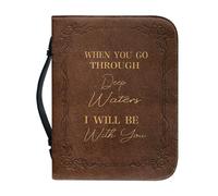 Panskyllis When You Go Through Deep Waters I Will Be with You Womens Bible Study Case Leather Journal Case with Zipper and Handle Soft Protective Bag for Church Kjv XL