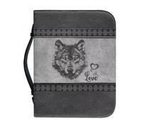 Panskyllis Wolf Love Bible Case Cover for Women Leather Book Protector Case with Zipper and Handle Scratch Dirty Proof Multi-Pockets Organizer Church Tote Size M-2XL