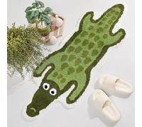 Panstar Crocodile Bath Mat for Bathroom, Cute Animal Bath Mats Non Slip Alligator Shaped Absorbent Bathtub Rug Bathroom Plush Shower Rugs