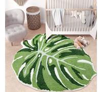 Panstar Green Leaf Kids Rug, Monstera Shaped Rug for Bedroom Bathroom Non Slip Microfiber Tufted Plant Large Bath Mat Boho Home Decor Large Size 43"X36"