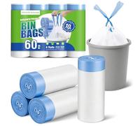 PANSUN Selected Bin Bags 10L, 60 Counts Small Bin Liners, Drawstring Bin Bags, 47x48cm, Pedal Garbage Bags for Bathroom, Toilet, Kitchen