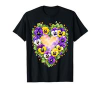 Pansy Flower Heart Floral Wreath Nature Lover Women T-Shirt