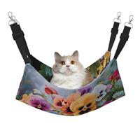Pansy Flowers Cat Hammock for Cage Hanging Soft Pet Hammock Bed with Adjustable Straps and Metal Hooks Reversible Double Sided Hanging Bed Soft Sleeping Hammock for Cats