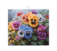 Pansy Flowers Dish Drying Mat For Kitchen Counter Absorbent Microfiber Large Drying Pad Reversible Washable Dish Mats For Home Kitchen Decor,Dining Room,Office 16"X18"