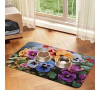 Pansy Flowers Pet Feeding Mat Absorbent Pu Leather Dog Cat Food Mats Contain Spills Protects Floors, Anti-Slip Rubber Backing Dog Bowl Mats Easy Clean Pet Placemats 30x45cm