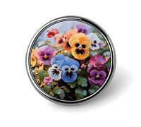 Pansy Flowers Round Badge Pin, 1 Inch Durable Non-Fading Lapel Pin, Versatile Metal Button Badges, Lightweight Decorative Brooch for Clothing Accessories Personalized Gifts