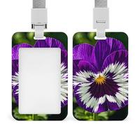 Pansy Perfection Badge Holder with Lanyard - Waterproof Hard Plastic ID Card Holder Professional Name Tag Vertical ID Card Name Badge for Office Nurse Doctor Teacher