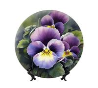 Pansy Perfection Ceramic Decorative Plates Bone China Decorative Plate With Display Stand Handmade Ceramic Ornament Personality Porcelain Dinner Plate Crafts For Home Office Wall Decoration 15cm